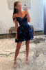 Load image into Gallery viewer, Sparkly A Line Off the Shoulder Blue Corset Homecoming Dress with Tiered Lace