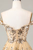 Load image into Gallery viewer, Sparkly Golden A Line Off the Shoulder Corset Homecoming Dress with Tiered Lace