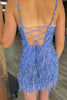 Load image into Gallery viewer, Sparkly Sequined Gold Tight Short Homecoming Dress with Fringes