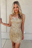 Load image into Gallery viewer, Sparkly Sequined Gold Tight Short Homecoming Dress with Fringes
