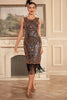 Load image into Gallery viewer, Black Golden Sequins 1920s Gatsby Dress with Fringes