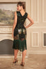 Load image into Gallery viewer, Black Green Sequins 1920s Flapper Dress with Fringe