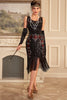 Load image into Gallery viewer, Black Sleeveless Sequins 1920s Flapper Dress with Fringes