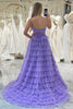 Load image into Gallery viewer, Purple A Line Cut Out Sweetheart Tiered Long Prom Dress With Slit