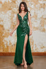 Load image into Gallery viewer, Sparkly Dark Green Mermaid Prom Dress with Slit