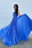 Load image into Gallery viewer, Glitter Blue Pleated Metallic Long Prom Dress with Slit