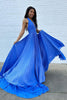 Load image into Gallery viewer, Glitter Blue Pleated Metallic Long Prom Dress with Slit