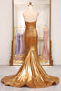 Load image into Gallery viewer, Shiny Golden Mermaid Sweetheart Long Prom Dress With Slit