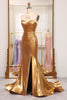 Load image into Gallery viewer, Shiny Golden Mermaid Sweetheart Long Prom Dress With Slit