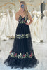 Load image into Gallery viewer, Black A Line Spaghetti Straps Long Prom Dress With Appliques