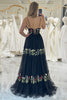 Load image into Gallery viewer, Black A Line Spaghetti Straps Long Prom Dress With Appliques