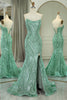 Load image into Gallery viewer, Sparkly Green Mermaid Long Prom Dress With Slit