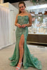 Load image into Gallery viewer, Green Mermaid Spaghrtti Straps Sparkly Long Prom Dress with Slit