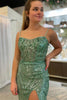 Load image into Gallery viewer, Green Mermaid Spaghrtti Straps Sparkly Long Prom Dress with Slit