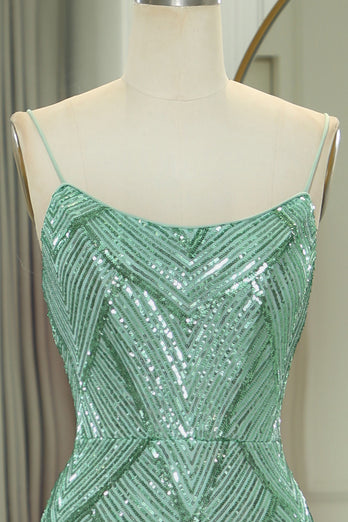 Sparkly Green Mermaid Long Prom Dress With Slit