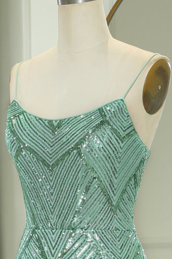 Sparkly Green Mermaid Long Prom Dress With Slit