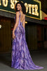 Load image into Gallery viewer, Dark Purple Mermaid V Neck Sequins Long Prom Dress