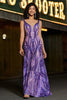 Load image into Gallery viewer, Dark Purple Mermaid V Neck Sequins Long Prom Dress