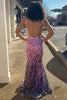 Load image into Gallery viewer, Mermaid Purple Backless Glitter Long Prom Dress With Sequined Embroidery