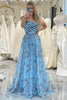 Load image into Gallery viewer, Convertible Blue A Line Tulle Long Prom Dress With Prints