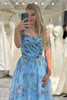 Load image into Gallery viewer, Convertible Blue A Line Tulle Long Prom Dress With Prints