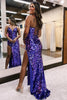 Load image into Gallery viewer, Sparkly Mermaid Spaghetti Straps Fuchsia Sequins Long Prom Dress with Slit