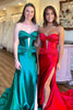 Load image into Gallery viewer, Dark Green Mermaid Corset Satin Strapless Long Prom Dress with Slit