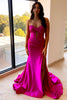 Load image into Gallery viewer, Fuchsia Mermaid Sweetheart Hollow Out Sweep Train Prom Dress with Slit