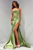 Load image into Gallery viewer, Dark Green Mermaid Corset Satin Strapless Long Prom Dress with Slit