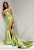 Load image into Gallery viewer, Dark Green Mermaid Corset Satin Strapless Long Prom Dress with Slit