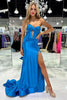 Load image into Gallery viewer, Dark Green Mermaid Corset Satin Strapless Long Prom Dress with Slit