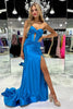 Load image into Gallery viewer, Dark Green Mermaid Corset Satin Strapless Long Prom Dress with Slit