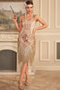 Load image into Gallery viewer, Sparkly Apricot Gatsby U-neck Fringe 1920s Dress with Sequins