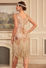 Load image into Gallery viewer, Sparkly Apricot Gatsby U-neck Fringe 1920s Dress with Sequins