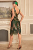 Load image into Gallery viewer, Green Golden Sequins Sheath V-Neck 1920s Great Gatsby Fringe Dress