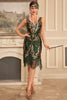 Load image into Gallery viewer, Green Golden Sequins Sheath V-Neck 1920s Great Gatsby Fringe Dress