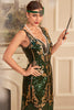 Load image into Gallery viewer, Green Golden Sequins Sheath V-Neck 1920s Great Gatsby Fringe Dress