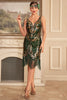 Load image into Gallery viewer, Green Golden Sequins Sheath V-Neck 1920s Great Gatsby Fringe Dress