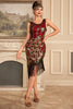 Load image into Gallery viewer, Sparkly Burgundy Round Neck Sequins 1920s Great Gatsby Flapper Dress