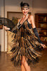 Load image into Gallery viewer, Black Golden Spaghetti Straps Sequin 1920 Dress with 20s Accessories Set