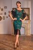 Load image into Gallery viewer, Dark Green Sequined Fringed 1920s Gatsby Dress with Accessories Set