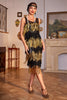 Load image into Gallery viewer, Black Golden Sequined 1920s Flapper Dress with 20s Accessories