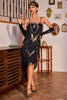 Load image into Gallery viewer, Sparkly Black Golden Sequined 1920s Flapper Dress with 20s Accessories