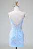 Load image into Gallery viewer, Spaghetti Straps Blue Tight Homecoming Dress with Sequins