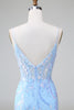 Load image into Gallery viewer, Spaghetti Straps Blue Tight Homecoming Dress with Sequins