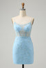 Load image into Gallery viewer, Blue Spaghetti Straps Bodycon Short Homecoming Dress with Lace