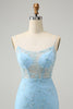 Load image into Gallery viewer, Blue Spaghetti Straps Bodycon Short Homecoming Dress with Lace