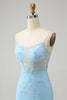 Load image into Gallery viewer, Blue Spaghetti Straps Bodycon Short Homecoming Dress with Lace