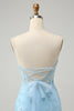 Load image into Gallery viewer, Blue Spaghetti Straps Bodycon Short Homecoming Dress with Lace