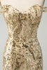 Load image into Gallery viewer, Golden Off The Shoulder Borycon Corset Homecoming Dress with Sequins